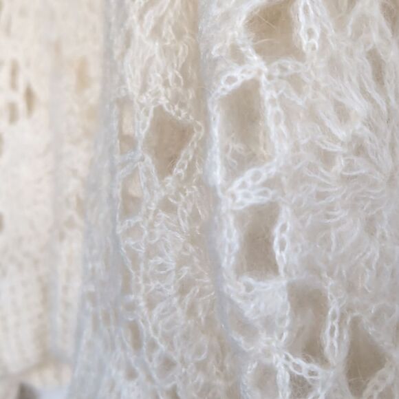 Cream Dainty Mandala Knit Mohair Textured Scoopneck Sweater L - Picture 10 of 13